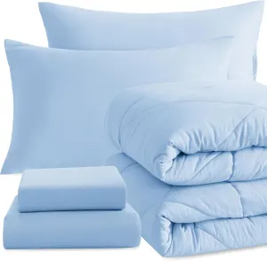 NTBAY Twin Comforter Set with Sheets, 5-Piece Soft and Breathable Bedding Set, Down Alternative Comforter Set, Solid Color All Season, Kids Bedding Set, Aqua