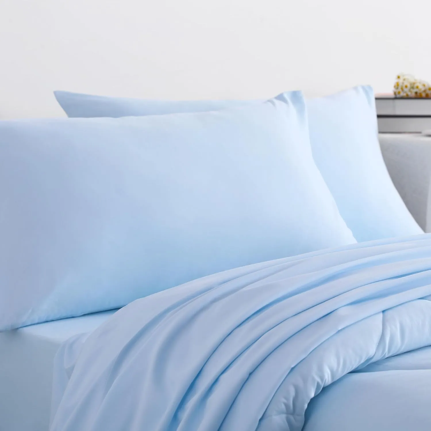 NTBAY Twin Comforter Set with Sheets, 5-Piece Soft and Breathable Bedding Set, Down Alternative Comforter Set, Solid Color All Season, Kids Bedding Set, Aqua
