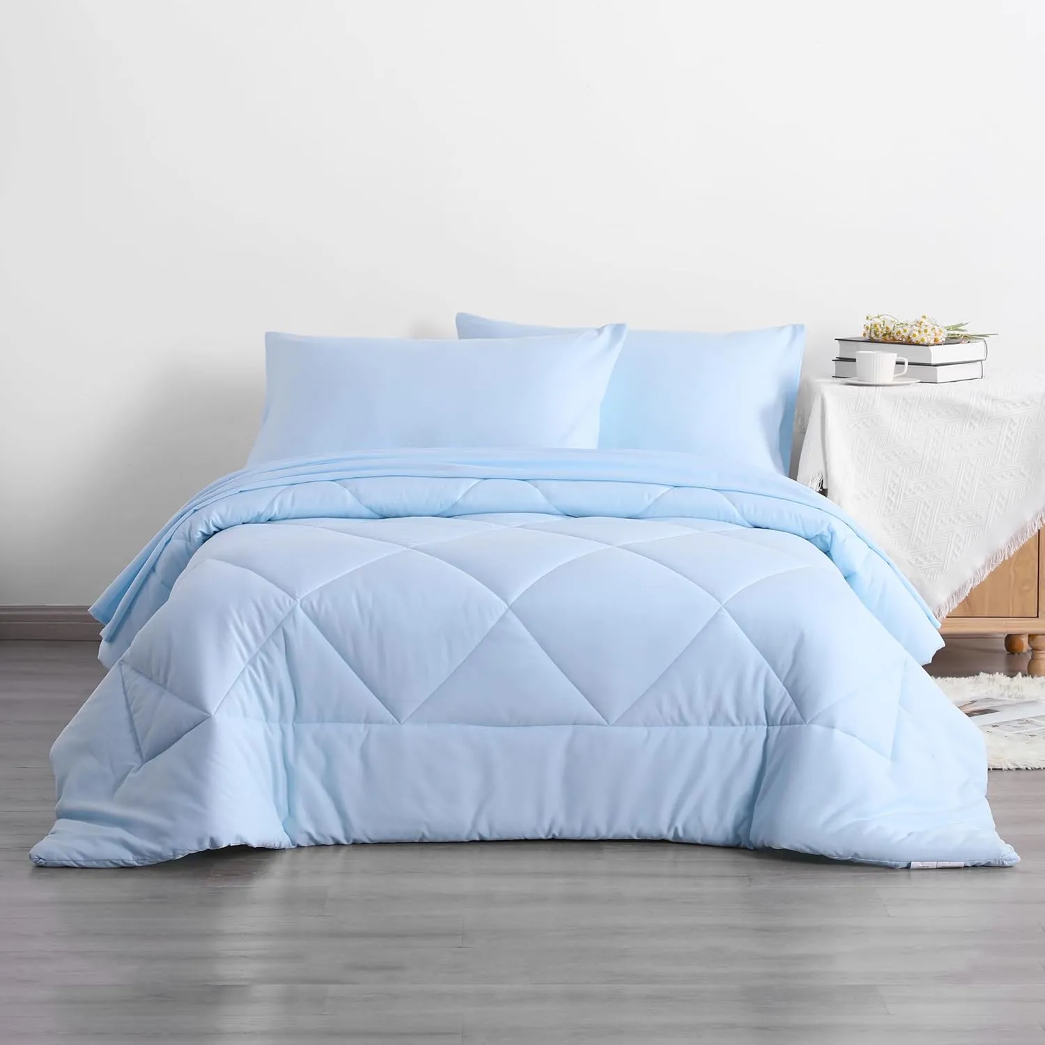 NTBAY Twin Comforter Set with Sheets, 5-Piece Soft and Breathable Bedding Set, Down Alternative Comforter Set, Solid Color All Season, Kids Bedding Set, Aqua