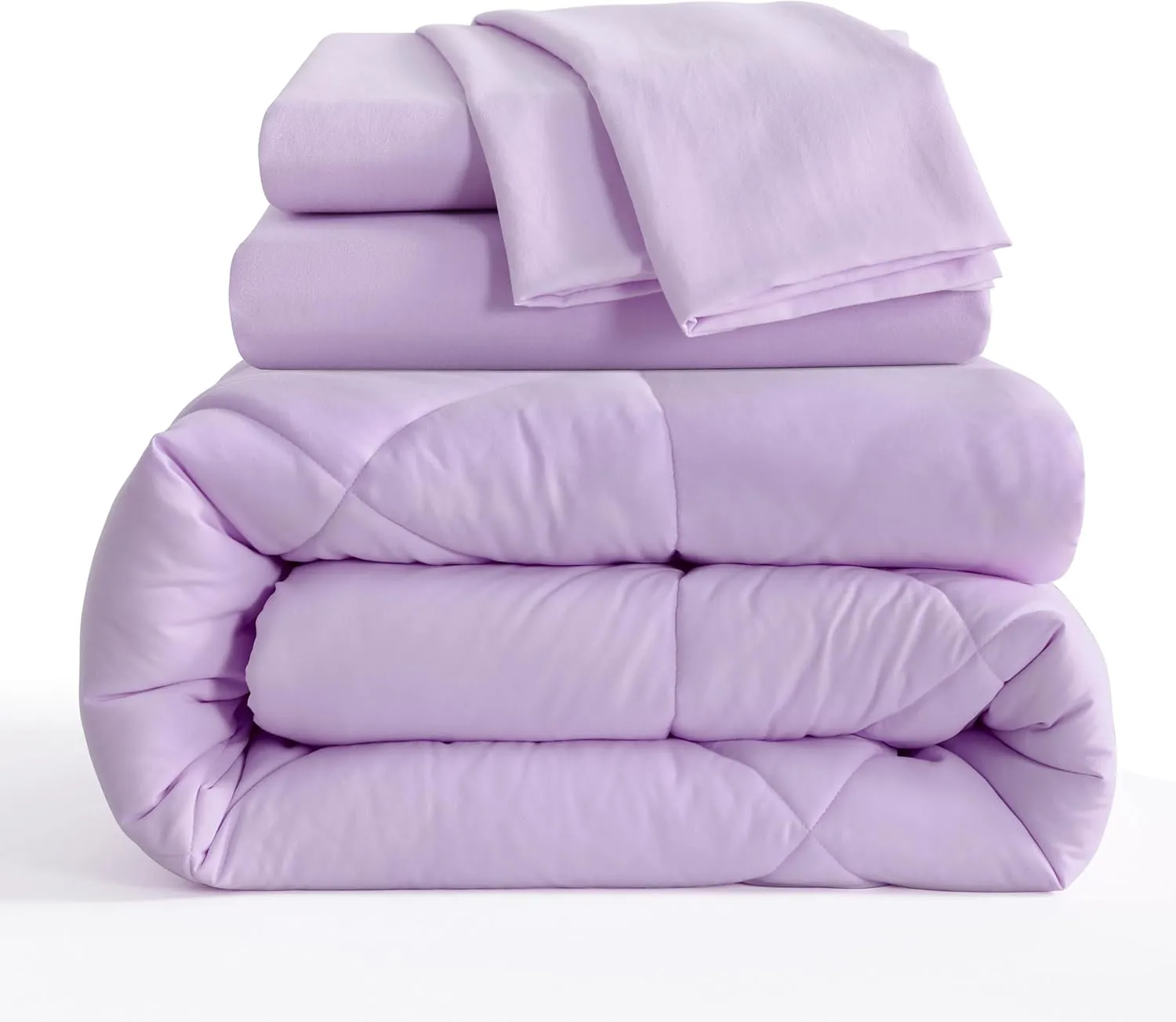 NTBAY Twin Comforter Set with Sheets, 5 Pieces Soft and Breathable Twin Bedding Set, Twin Bed in a Bag, Down Alternative Comforter Set Solid Color All Season, Kids Bedding Set, Light Purple