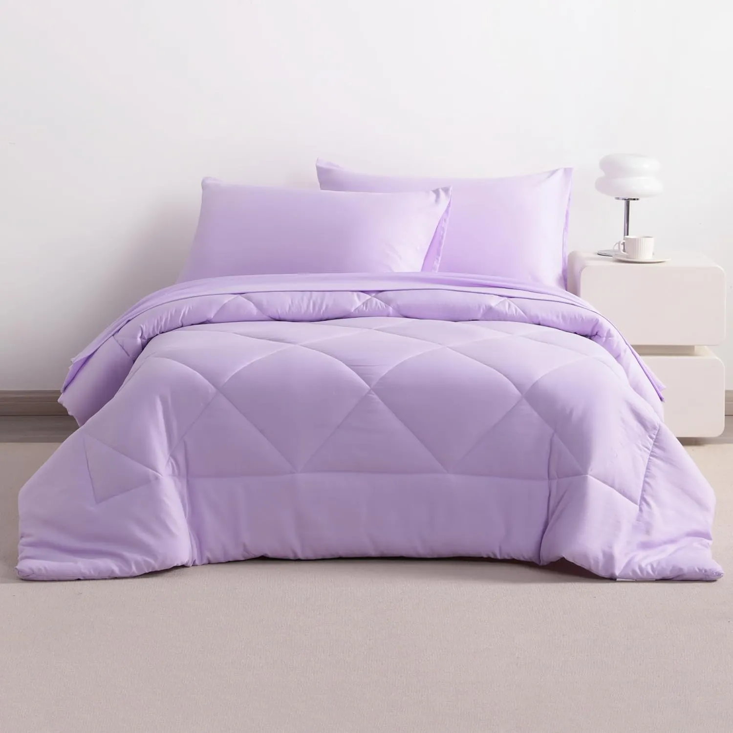 NTBAY Twin Comforter Set with Sheets, 5 Pieces Soft and Breathable Twin Bedding Set, Twin Bed in a Bag, Down Alternative Comforter Set Solid Color All Season, Kids Bedding Set, Light Purple