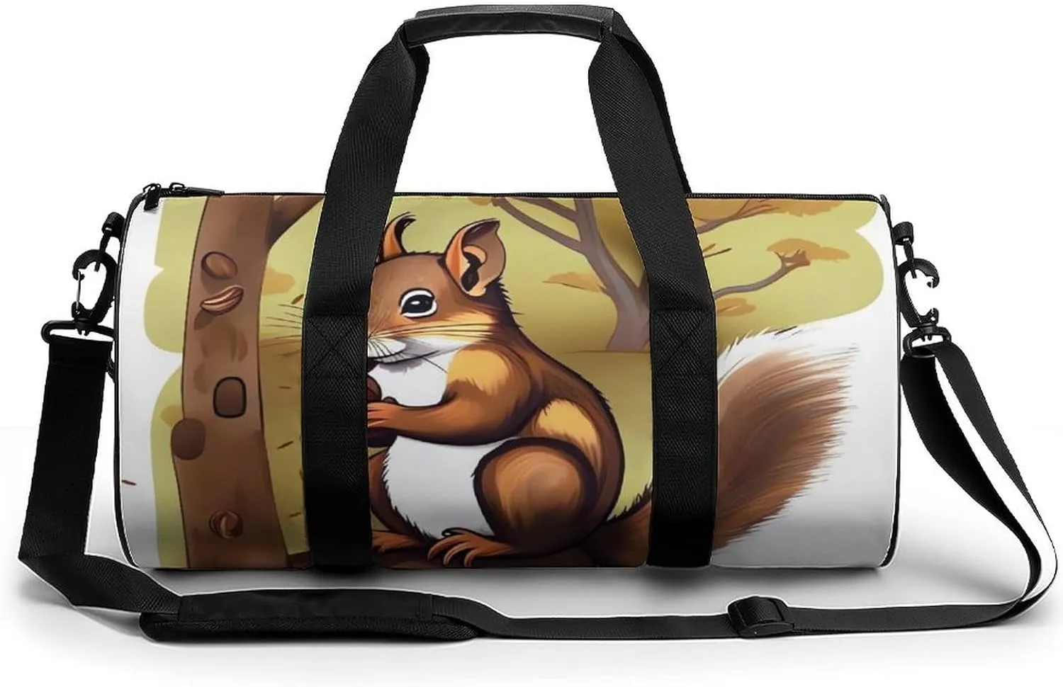 Nut-eating Squirrel Cylindrical Gym Bag Travel Duffel Bag with Dry Wet Separated Pocket for Men And Women Overnight Bag Weekender Bag Training Handbag Yoga Bag