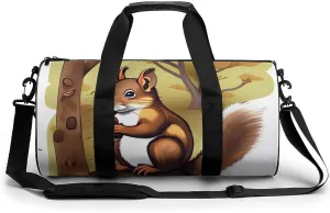 Nut-eating Squirrel Cylindrical Gym Bag Travel Duffel Bag with Dry Wet Separated Pocket for Men And Women Overnight Bag Weekender Bag Training Handbag Yoga Bag