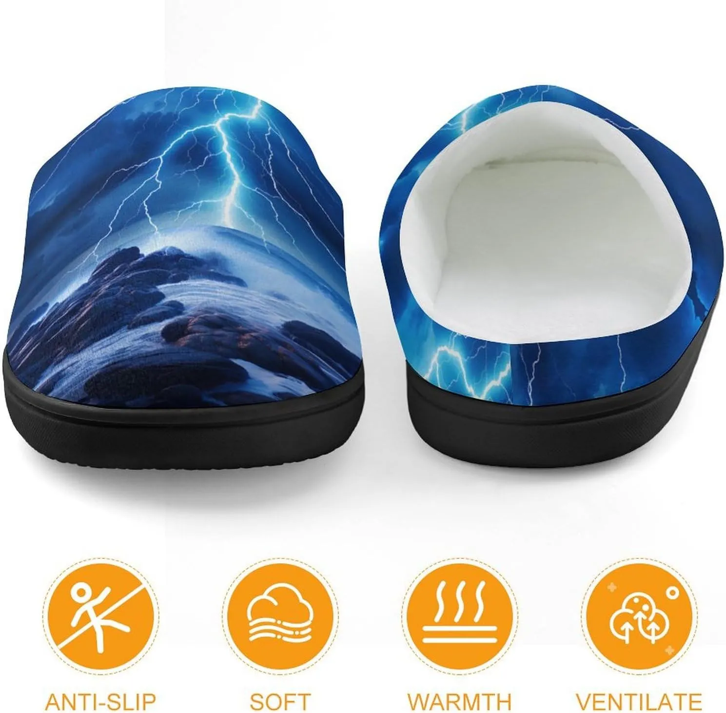 Ocean Thundering Storm Kids Slippers for Girls Boys Winter Warm Plush Slip On House Slippers for Indoor Outdoor