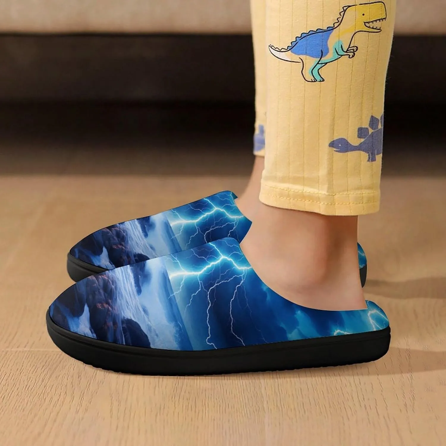 Ocean Thundering Storm Kids Slippers for Girls Boys Winter Warm Plush Slip On House Slippers for Indoor Outdoor