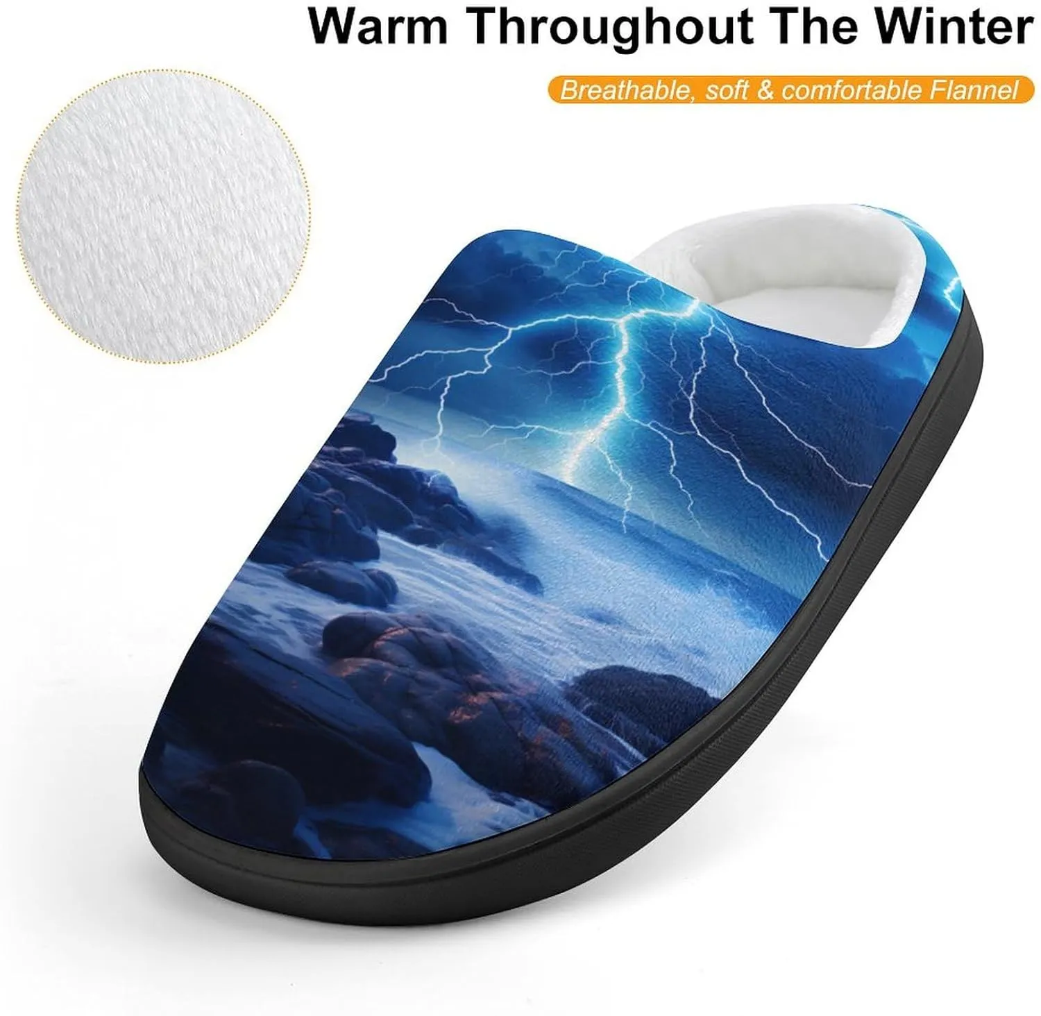 Ocean Thundering Storm Kids Slippers for Girls Boys Winter Warm Plush Slip On House Slippers for Indoor Outdoor