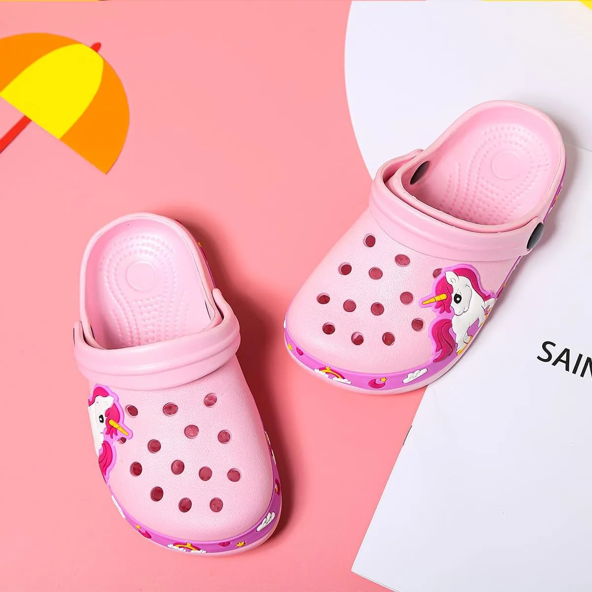 OHSNMAKSL Toddler Clog Slippers Garden Sandals Slip On Water Shoes Sneakers Cartoon Slides for Boys and Girls Children Beach Pool Shower