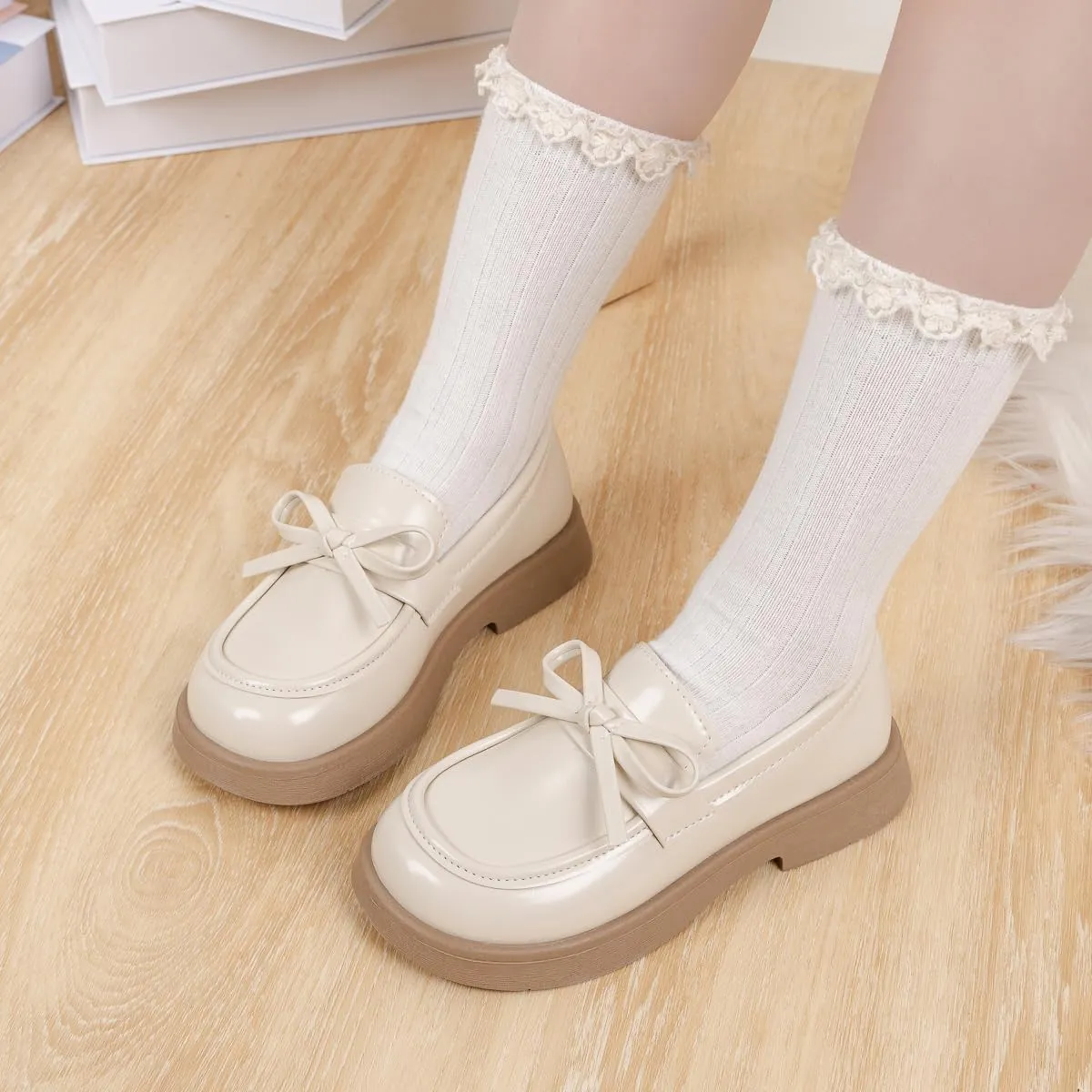 ohsofy Girls Oxford Flats Dress Shoes Casual Penny Loafers Comfort Non-Slip Sole Wedding Party School Uniform (Toddler/Little Kid)