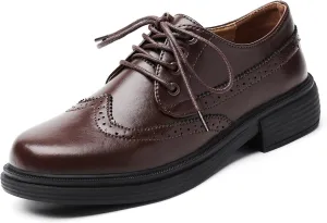 OKJ Oxford Shoes for Women, Black Womens Oxford Shoes Leather Platform Women's Oxfords Comfortable Dressy Slip On, Lace Up Vintage Shoes Casual Saddle Shoes for Women Work Business Dress