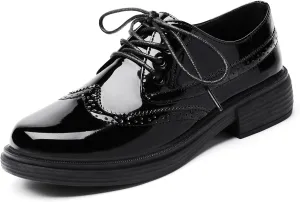 OKJ Oxford Shoes for Women, Black Womens Oxford Shoes Leather Platform Women's Oxfords Comfortable Dressy Slip On, Lace Up Vintage Shoes Casual Saddle Shoes for Women Work Business Dress