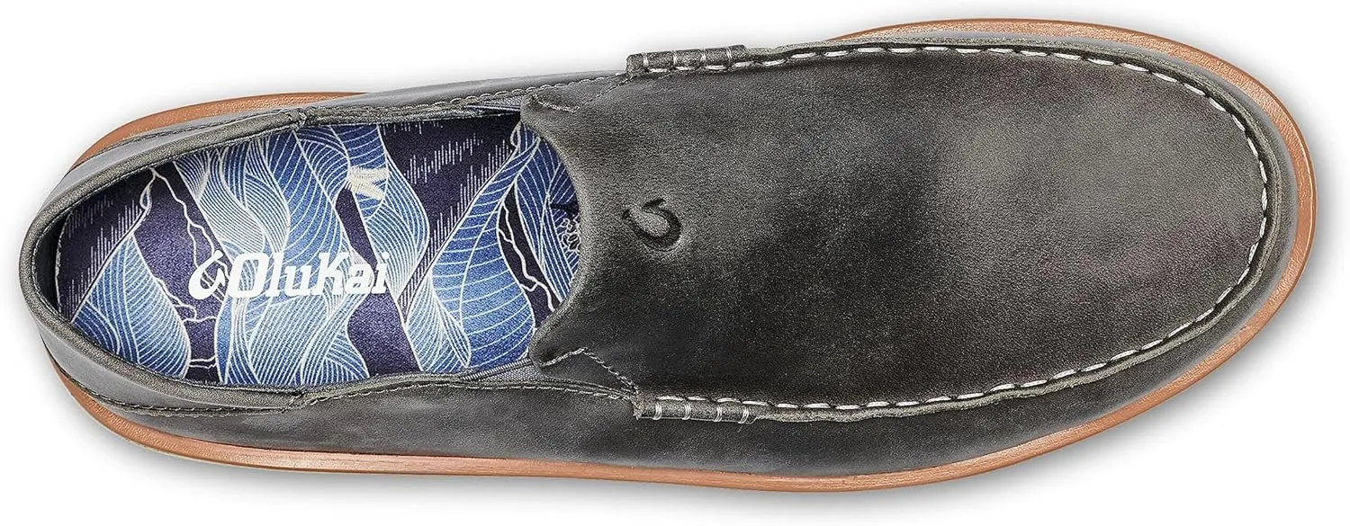 OLUKAI Kalia Men's Leather Slip-On, Full-Grain Waxed Nubuck Leather Shoes, Lightweight & Comfortable
