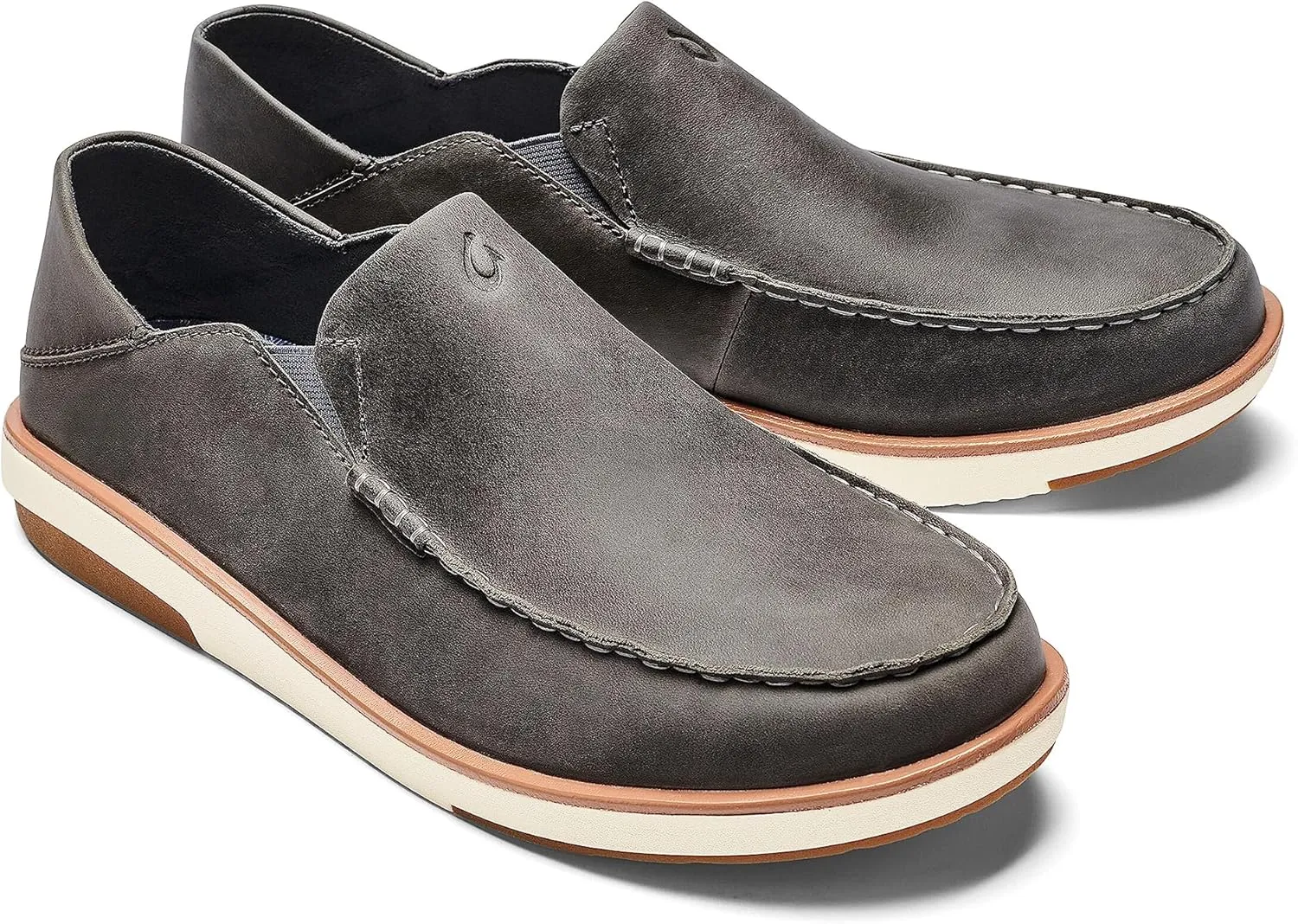 OLUKAI Kalia Men's Leather Slip-On, Full-Grain Waxed Nubuck Leather Shoes, Lightweight & Comfortable