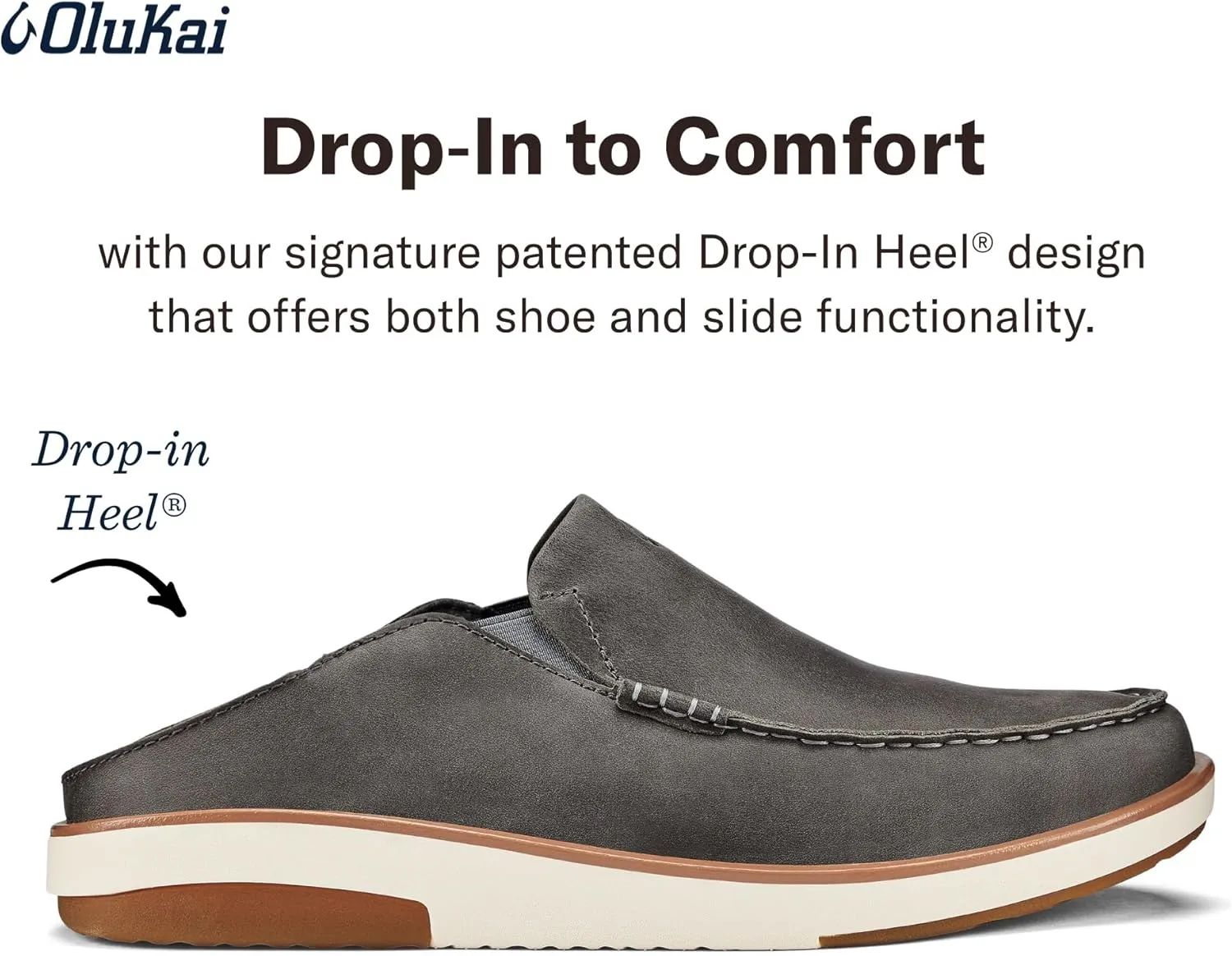 OLUKAI Kalia Men's Leather Slip-On, Full-Grain Waxed Nubuck Leather Shoes, Lightweight & Comfortable