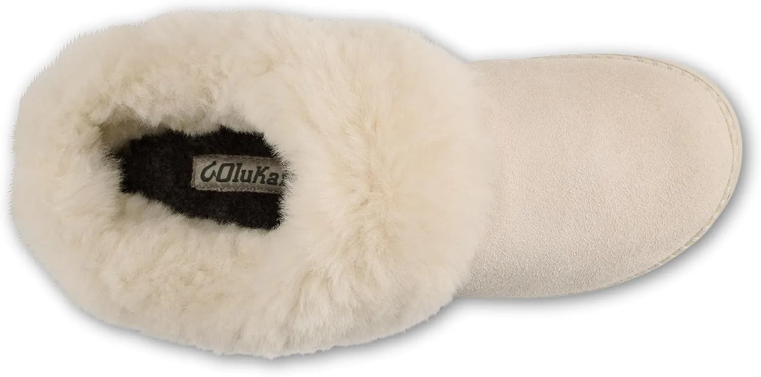 OLUKAI Ku'i Women's Slipper, Soft Full-Grain Leather & Wool Blend Footbed, Wet Grip Soles for Inside & Outside Wear, Cute & Comfortable Slip-On