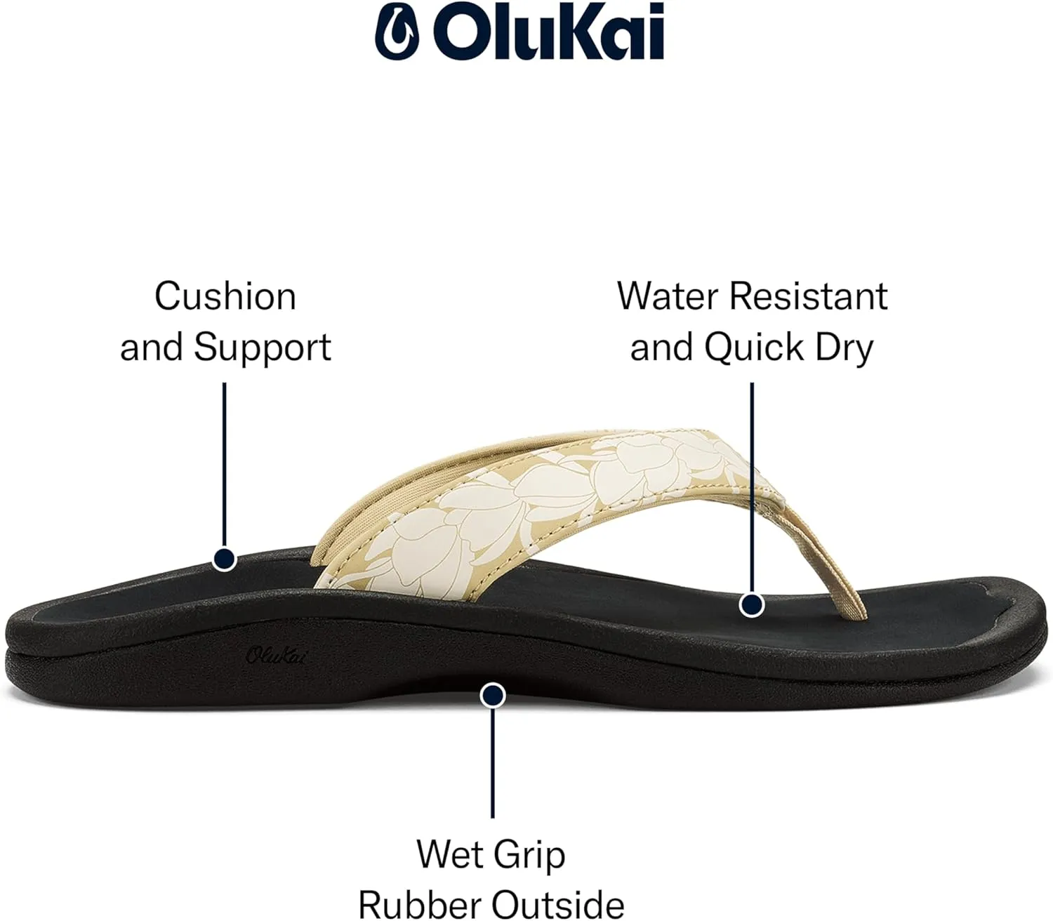 OLUKAI Ohana Women's Beach Sandals, Water Resistant Flip Flops, Arch Support & Comfort Fit, Lightweight & Durable, Enhanced Grip & Traction