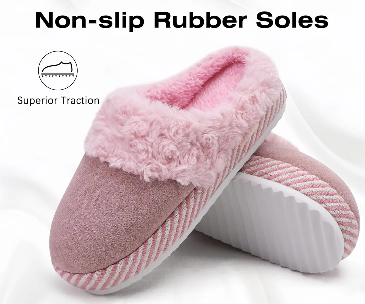ONCAI Women's Slippers with Cushion Yoga Mat Faux Fur Fuzzy Suede Warm Winter Woman House Slippers Indoor/Outdoor Cozy Rubber Sole US Size 5-11