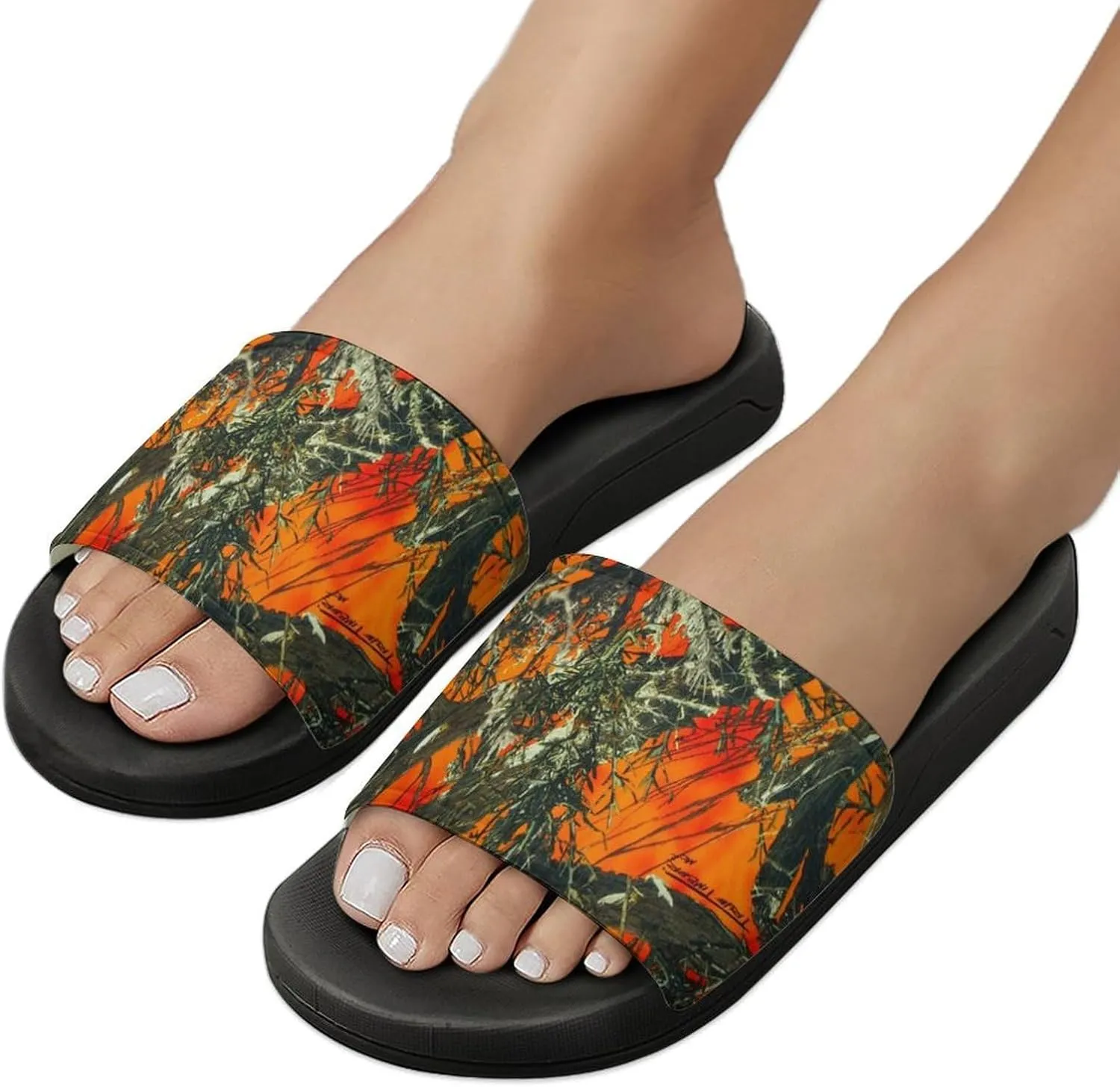 Orange Camouflage House Slippers for Women Men Shower Slides Bathroom Sandals