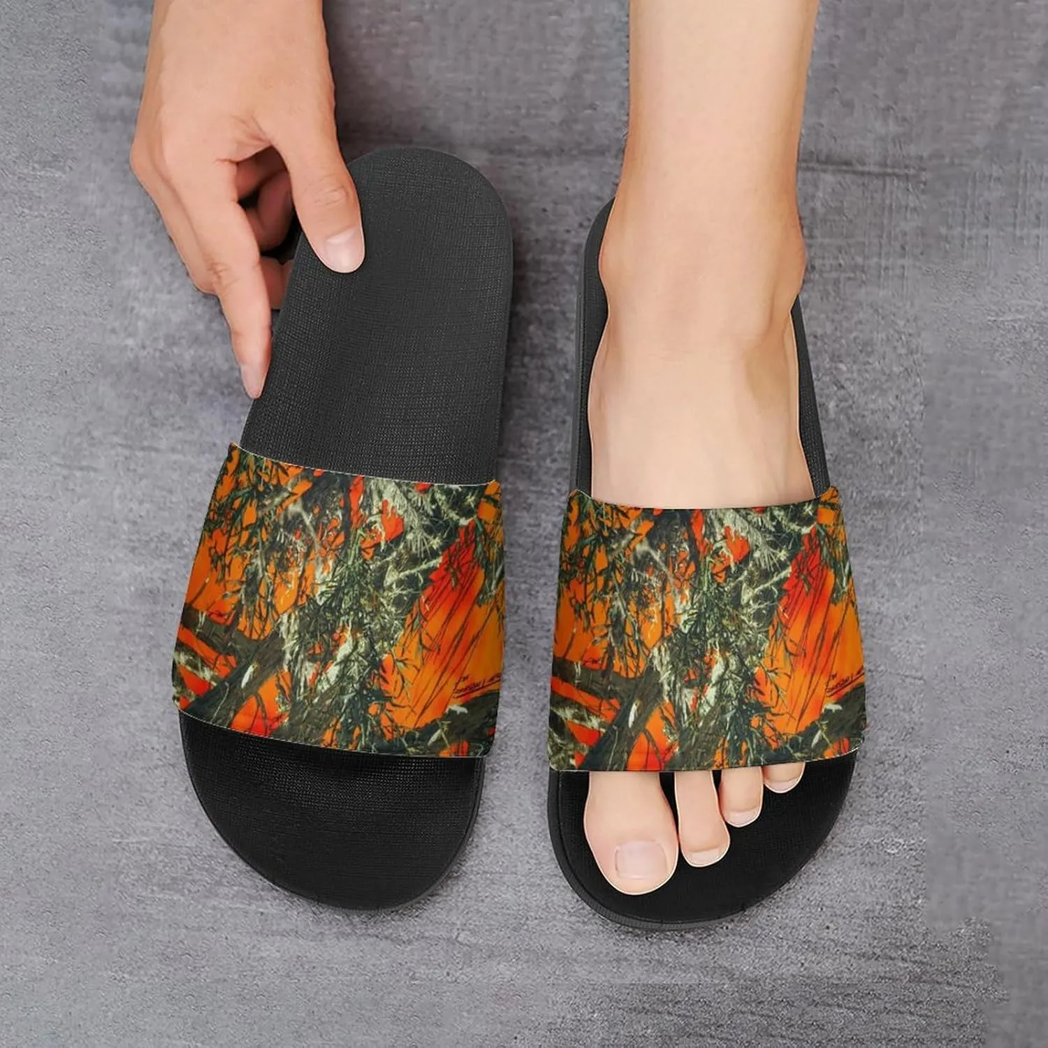 Orange Camouflage House Slippers for Women Men Shower Slides Bathroom Sandals