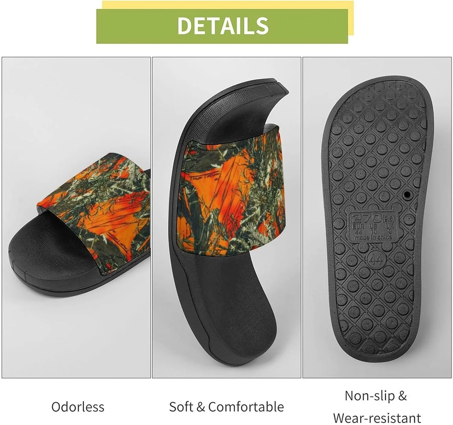 Orange Camouflage House Slippers for Women Men Shower Slides Bathroom Sandals