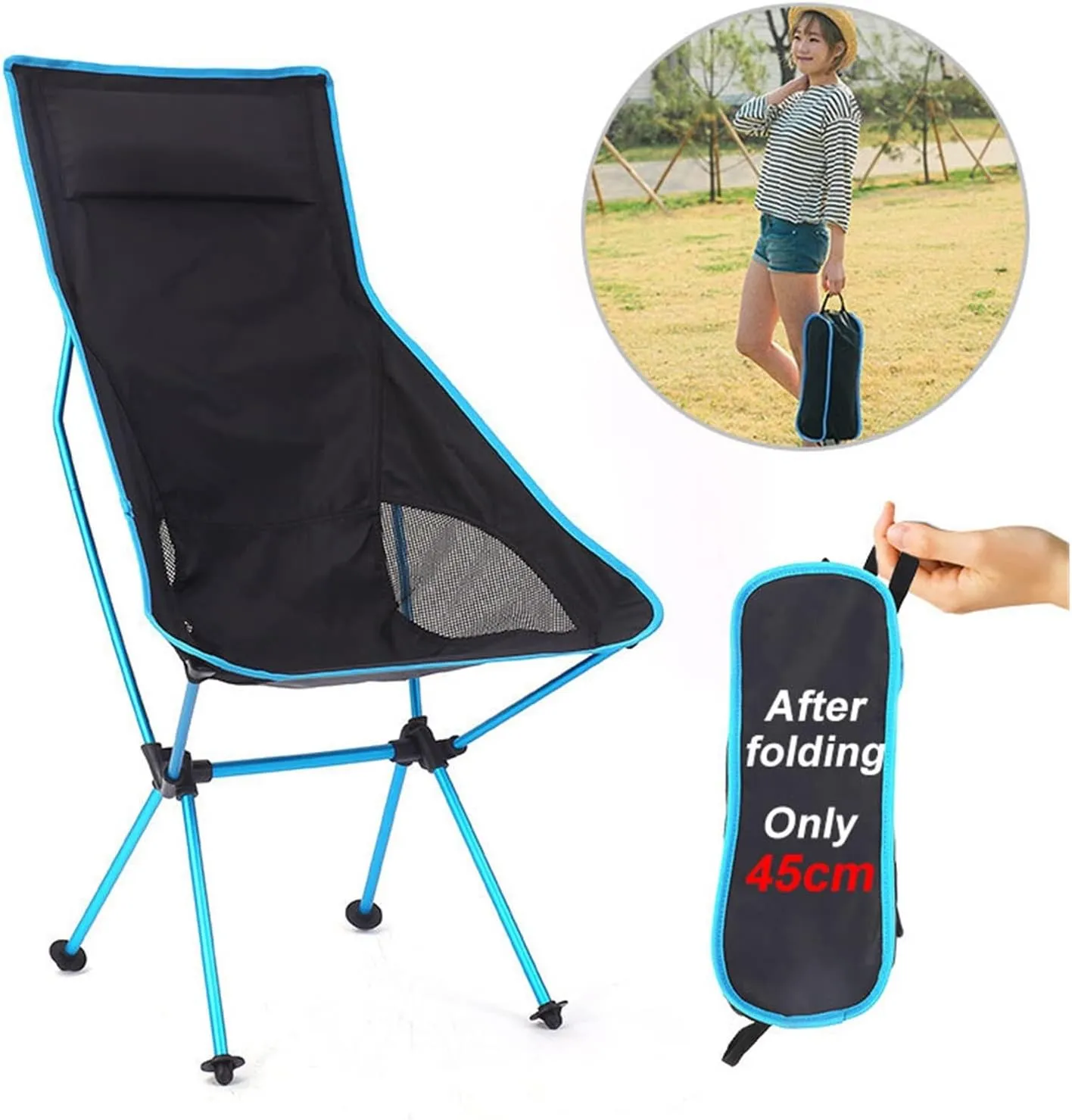 Outdoor Camping Chair Oxford Cloth Portable Folding Lengthen Camping Chair Seat for Fishing Festival Picnic BBQ Beach