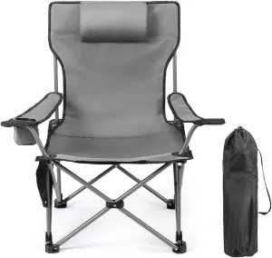 Outdoor Reclining Camping Chairs Adjustable 2 Position Foldable Adults Lounge with Cup Holder and Headrest 264 LBS Capacity (Color : Gray)