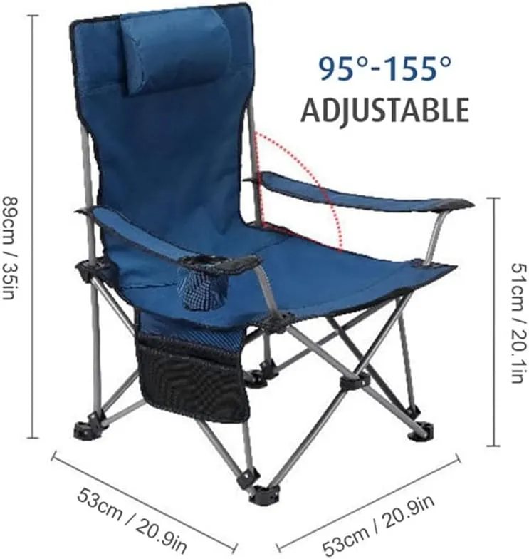 Outdoor Reclining Camping Chairs Adjustable 2 Position Foldable Adults Lounge with Cup Holder and Headrest 264 LBS Capacity (Color : Gray)