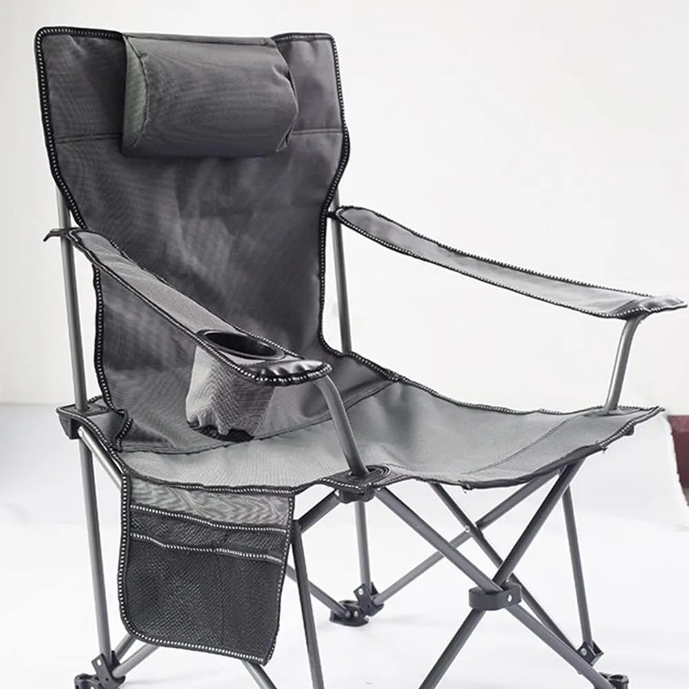 Outdoor Reclining Camping Chairs Adjustable 2 Position Foldable Adults Lounge with Cup Holder and Headrest 264 LBS Capacity (Color : Gray)