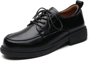 Oxford Shoes for Women Womens Oxford Shoes Lace-Up Round Toe Leather Flat Non-Slip Fashion Classic Business Casual Comfortable Dressy Office Work Ladies Shoes