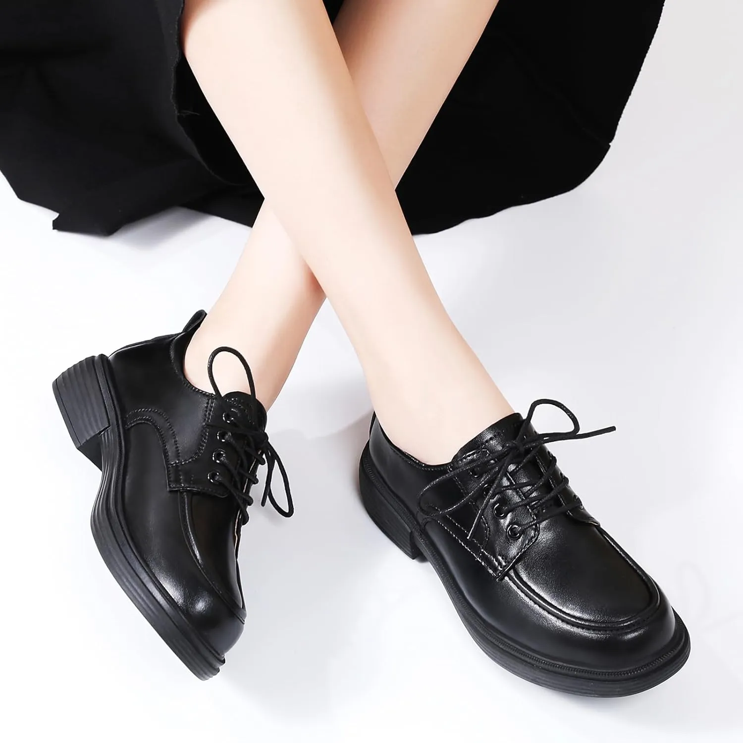 Oxford Shoes for Women Womens Oxford Shoes Lace-Up Round Toe Leather Flat Non-Slip Fashion Classic Business Casual Comfortable Dressy Office Work Ladies Shoes