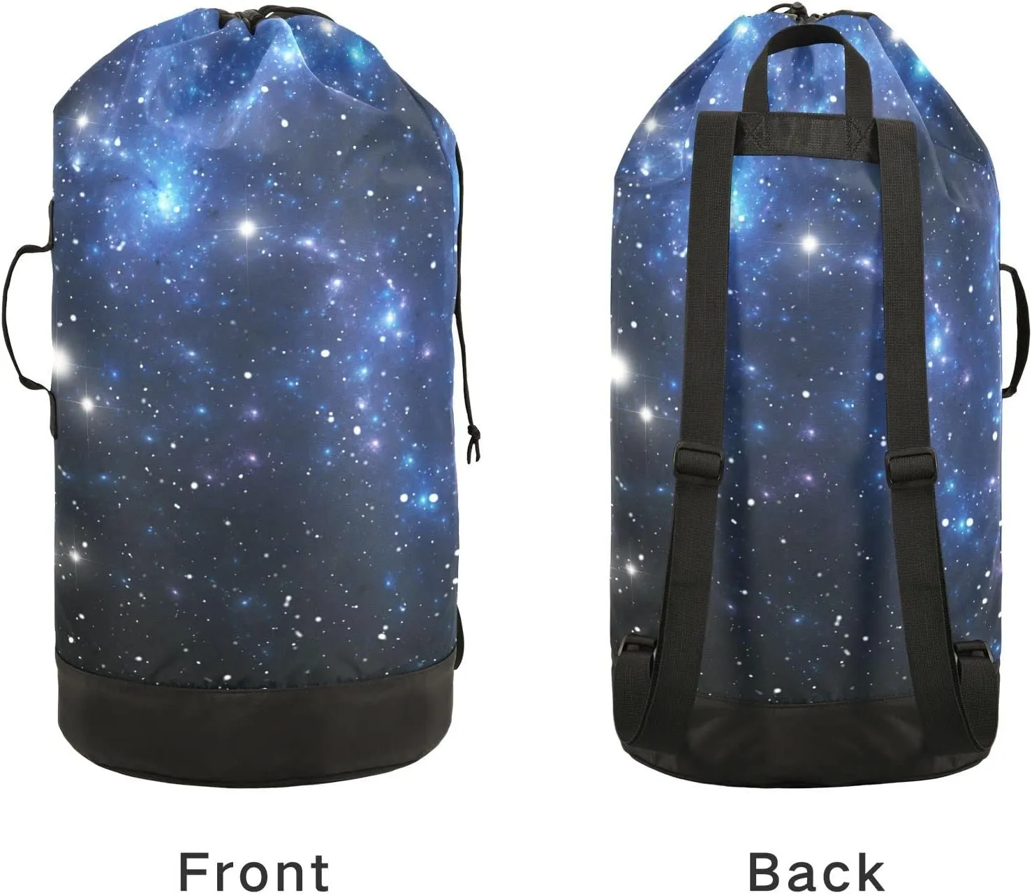Oyihfvs Black Blue Galaxy Space Shiny Stars Nebula White Glaring Stars Backpack Laundry Bag, Laundry Backpack with Shoulder Straps, Waterproof Nylon Clothes Hamper Bag for Men Women Yoga Backpack