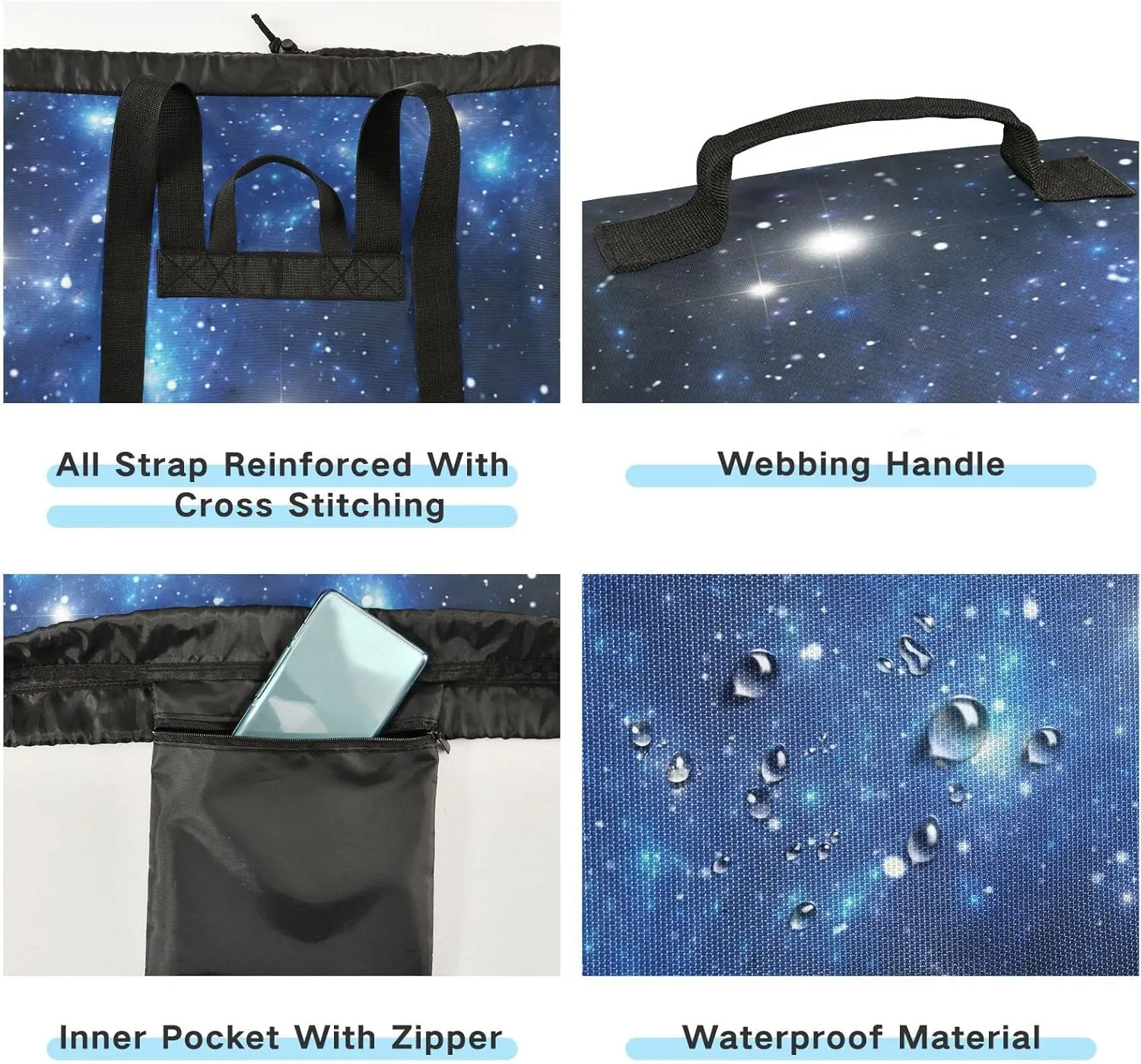 Oyihfvs Black Blue Galaxy Space Shiny Stars Nebula White Glaring Stars Backpack Laundry Bag, Laundry Backpack with Shoulder Straps, Waterproof Nylon Clothes Hamper Bag for Men Women Yoga Backpack