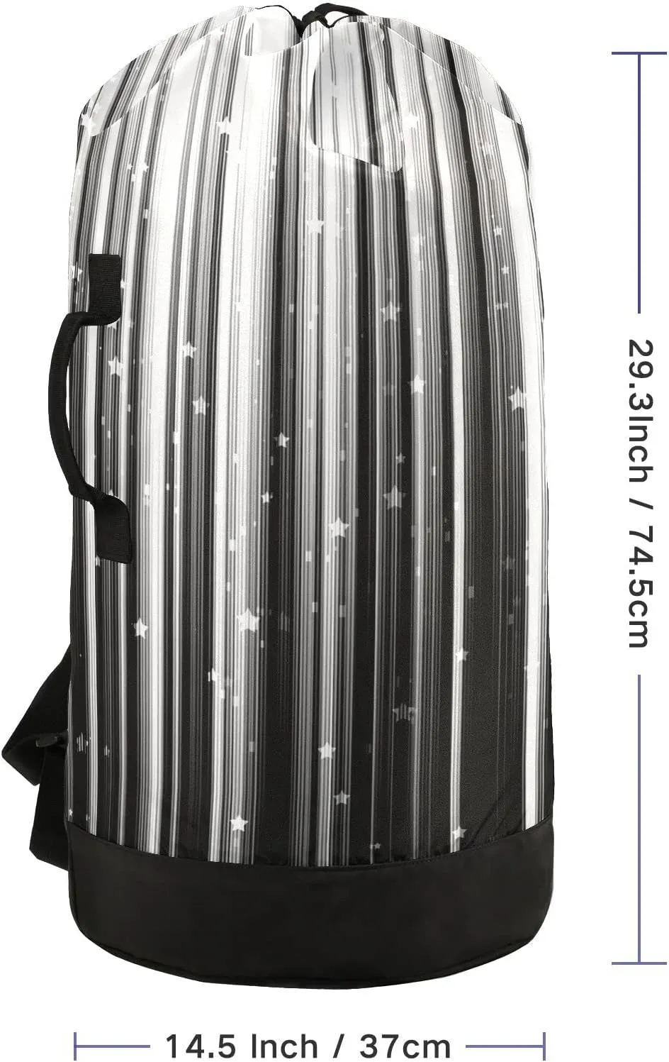 Oyihfvs Black White Gradient Stripes with Shiny Stars and Sparkle Lights Backpack Laundry Bag, Laundry Backpack with Shoulder Straps, Waterproof Nylon Clothes Hamper Bag for Men Women Yoga Backpack