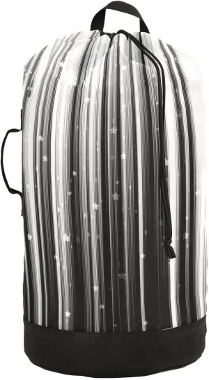 Oyihfvs Black White Gradient Stripes with Shiny Stars and Sparkle Lights Backpack Laundry Bag, Laundry Backpack with Shoulder Straps, Waterproof Nylon Clothes Hamper Bag for Men Women Yoga Backpack