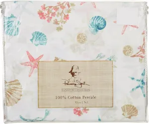 Panama Jack Seashore Shell Sheet Set Twin Ivory White/red/Blue