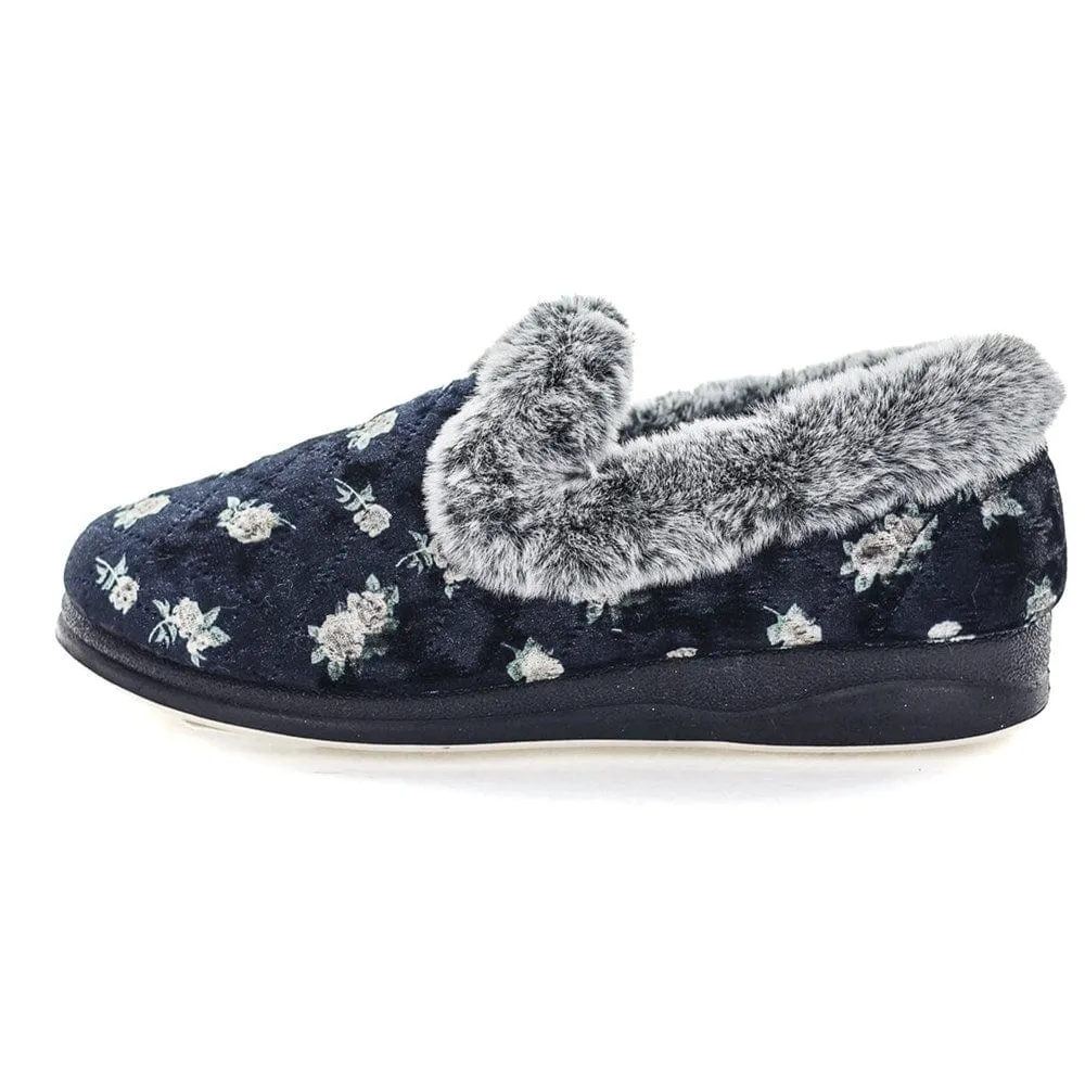 Panda Womens Emille Slippers - Black Floral