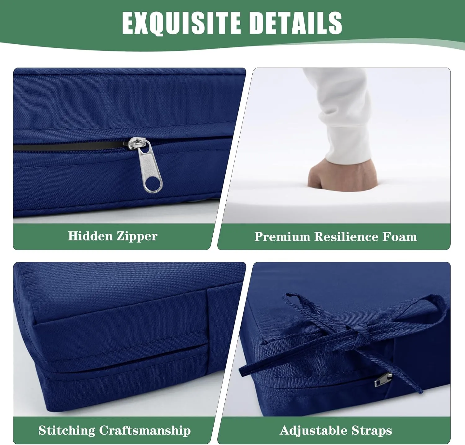Patio Chair Cushion Set with Removable Cover, Waterproof Backrest and Seat Cushion Set Replacement for Outdoor Furniture, 19 x 19 Inch, Navy, 1 Set