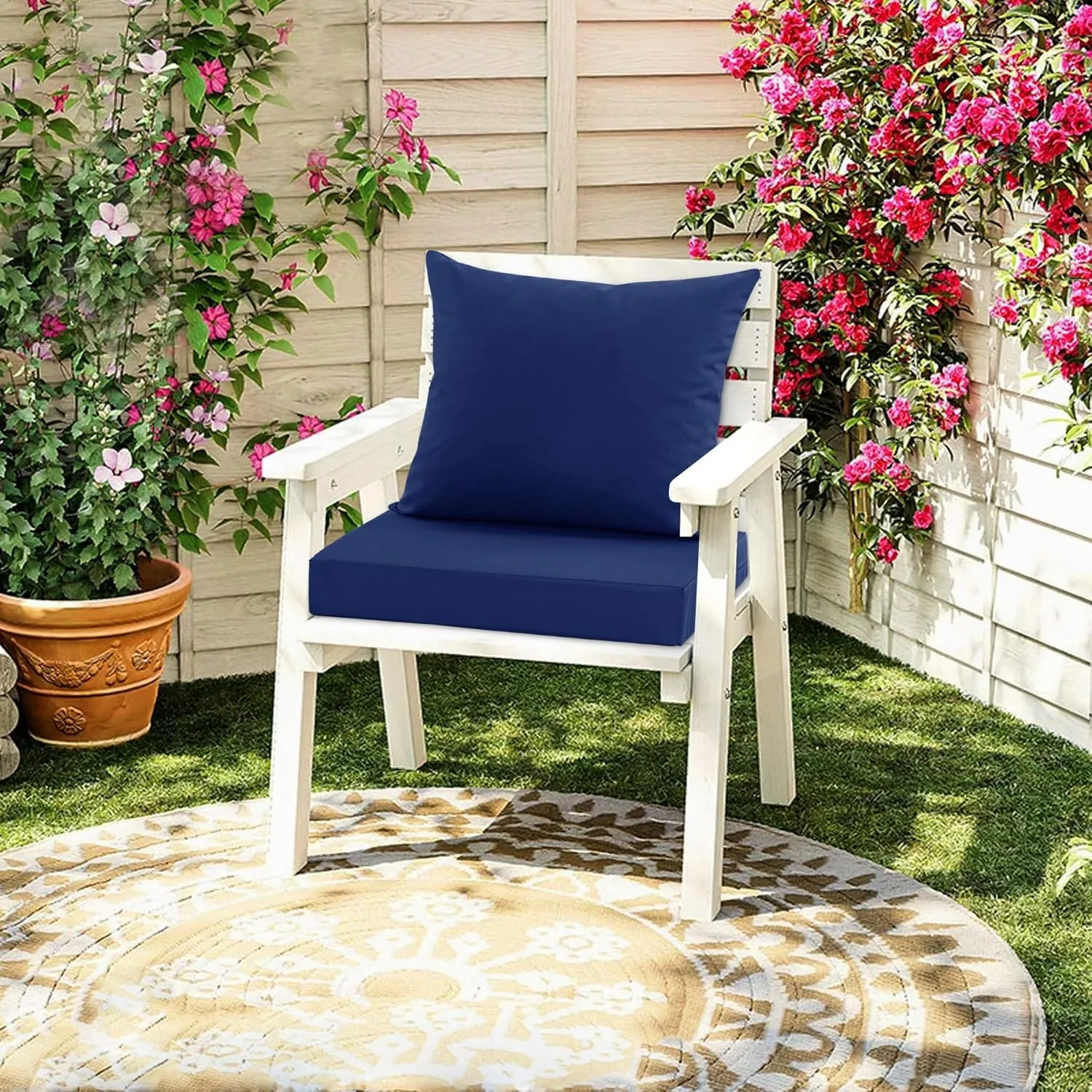 Patio Chair Cushion Set with Removable Cover, Waterproof Backrest and Seat Cushion Set Replacement for Outdoor Furniture, 19 x 19 Inch, Navy, 1 Set