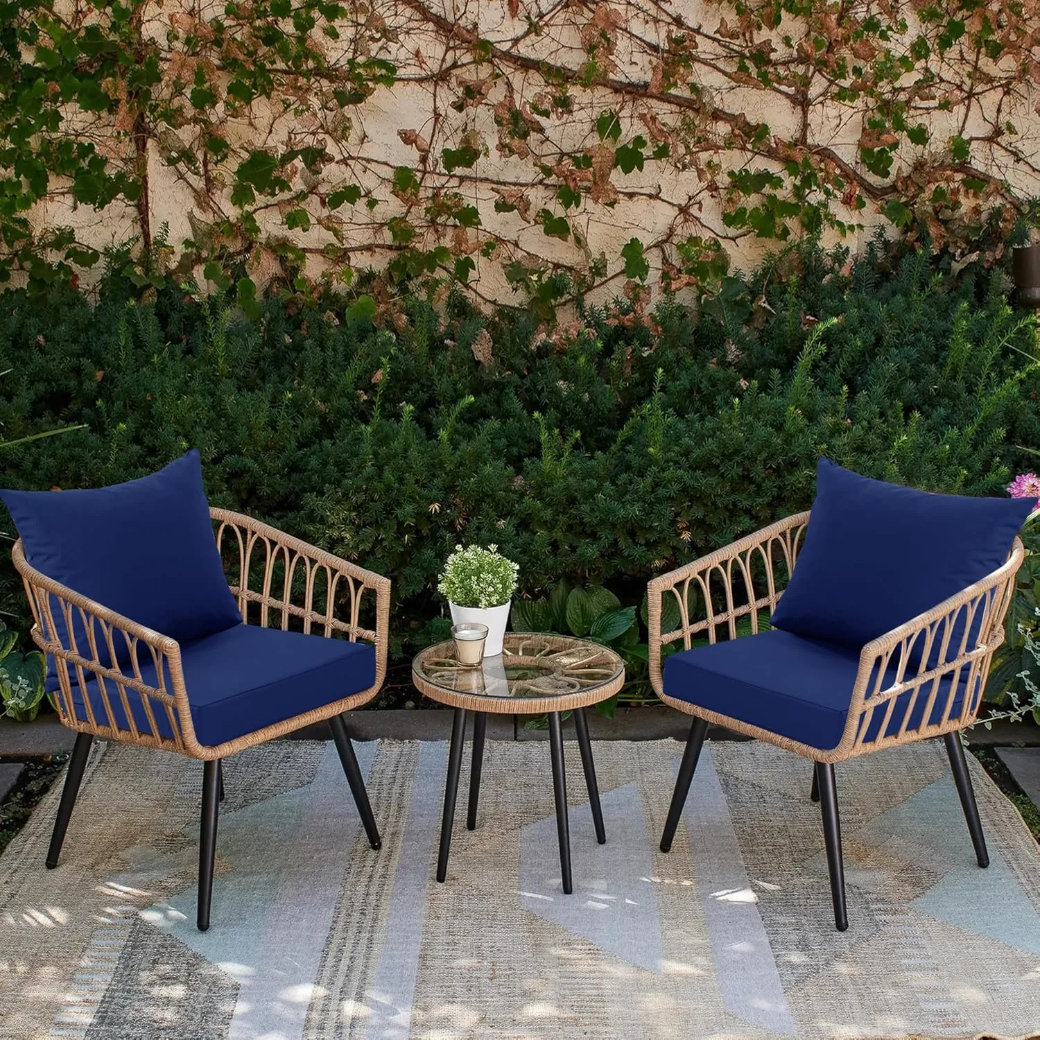 Patio Chair Cushion Set with Removable Cover, Waterproof Backrest and Seat Cushion Set Replacement for Outdoor Furniture, 19 x 19 Inch, Navy, 1 Set