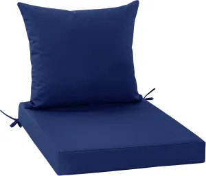 Patio Chair Cushion Set with Removable Cover, Waterproof Backrest and Seat Cushion Set Replacement for Outdoor Furniture, 19 x 19 Inch, Navy, 1 Set