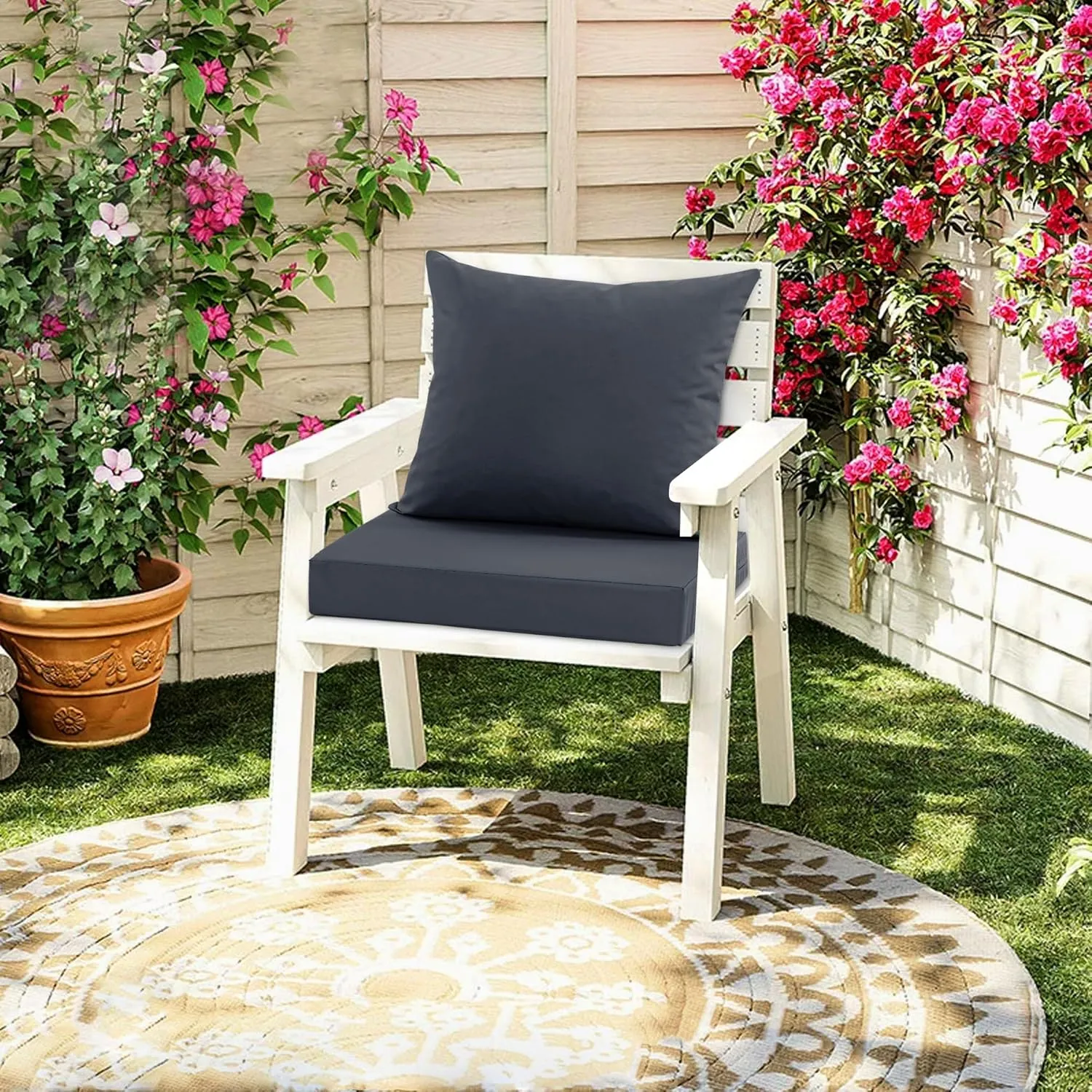 Patio Chair Cushions, Water Resistant Backrest Pillow and Seat Cushion Set for Outdoor Furniture, Sectional Sofa Cushion Replacments, 24 x 24 Inch, Dark Grey, 1 Set