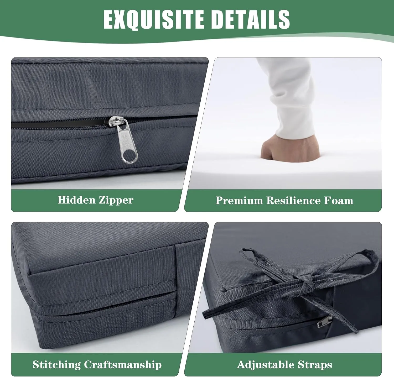 Patio Chair Cushions, Water Resistant Backrest Pillow and Seat Cushion Set for Outdoor Furniture, Sectional Sofa Cushion Replacments, 24 x 24 Inch, Dark Grey, 1 Set