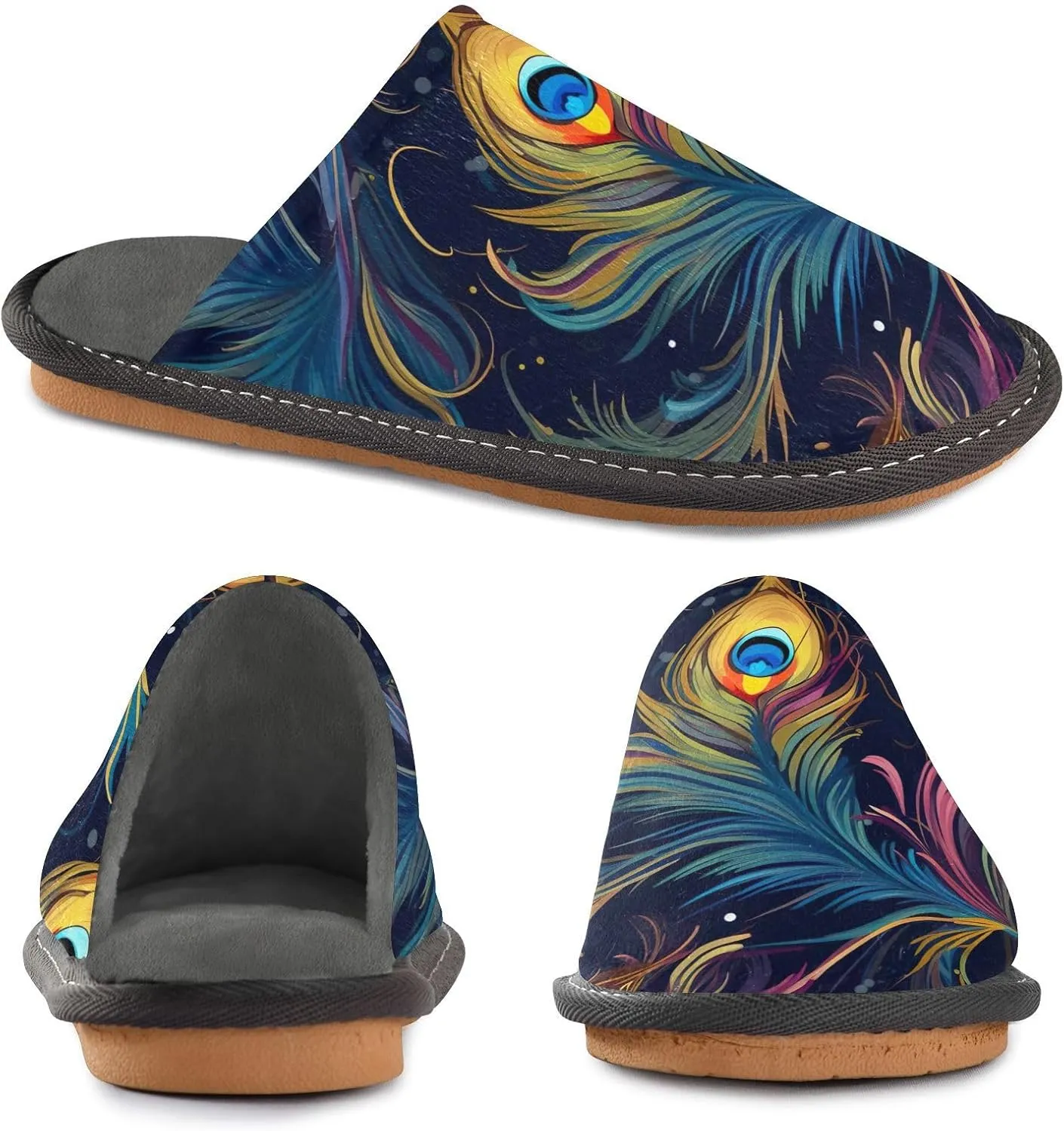 Peacock Feathers House Slippers for Men House Non-Slip Bridesmaid Slipper