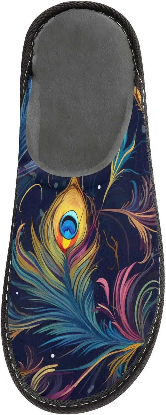 Peacock Feathers House Slippers for Men House Non-Slip Bridesmaid Slipper