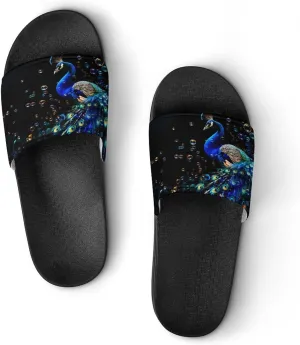Peacock Slippers for Women Men Anti-Slip Shower Slides Open Toe Slippers for Home Outdoor Beach