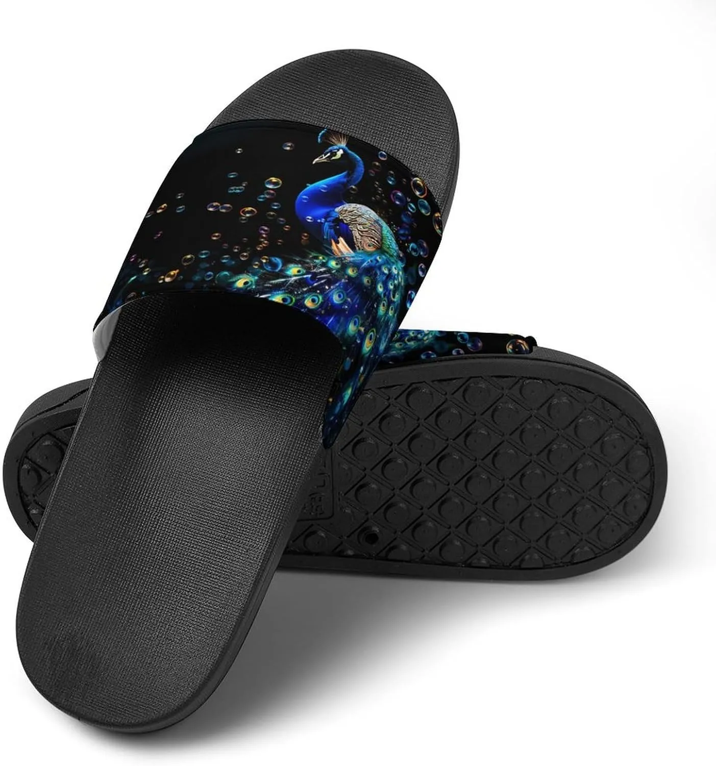 Peacock Slippers for Women Men Anti-Slip Shower Slides Open Toe Slippers for Home Outdoor Beach