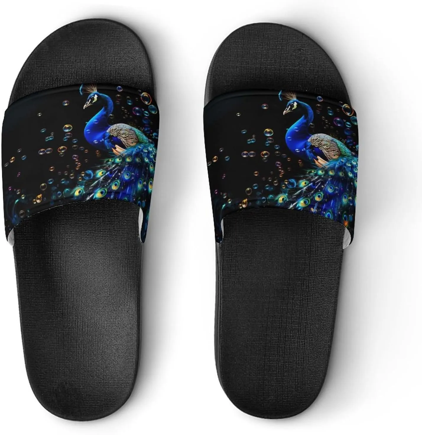 Peacock Slippers for Women Men Anti-Slip Shower Slides Open Toe Slippers for Home Outdoor Beach