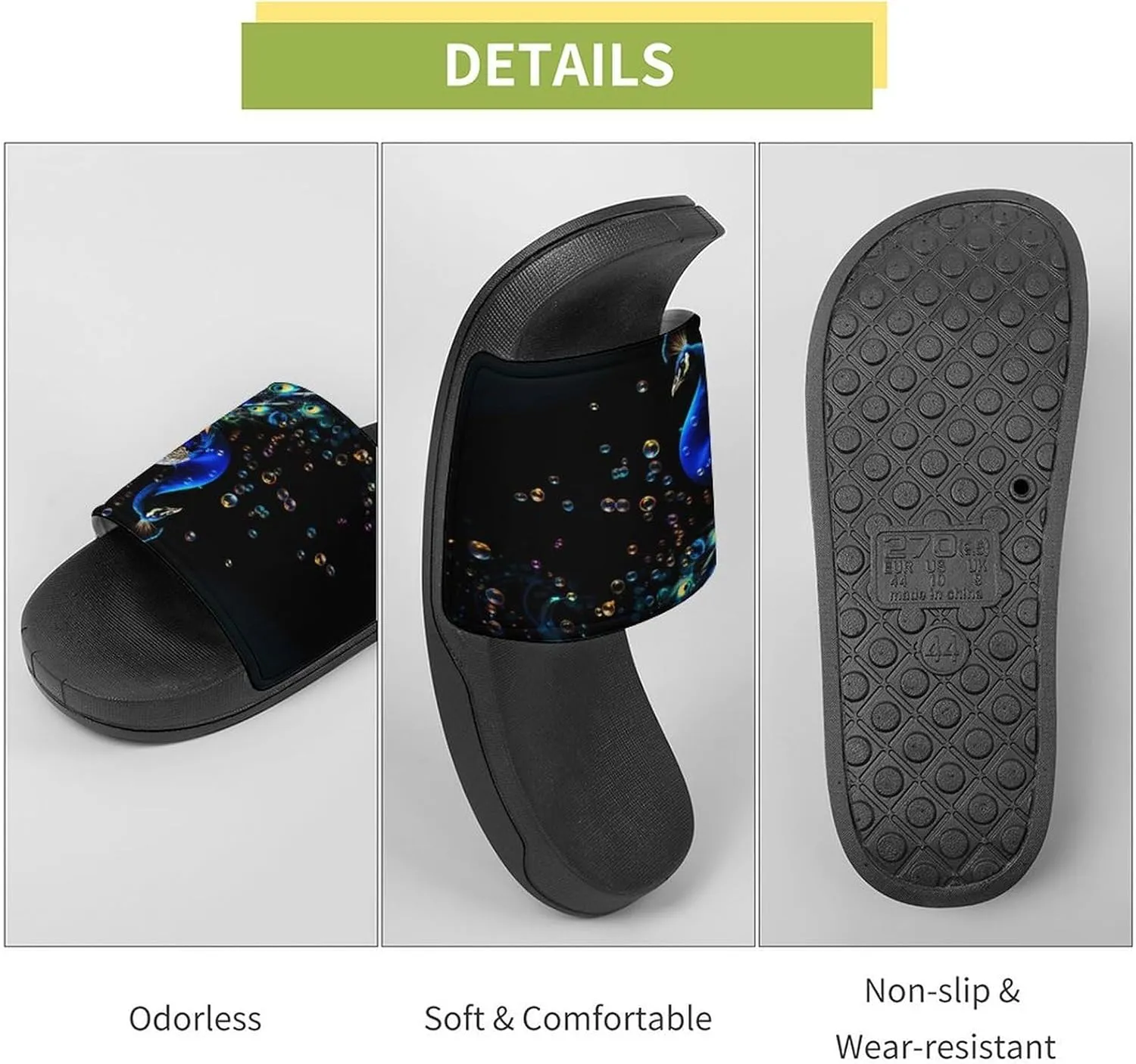 Peacock Slippers for Women Men Anti-Slip Shower Slides Open Toe Slippers for Home Outdoor Beach