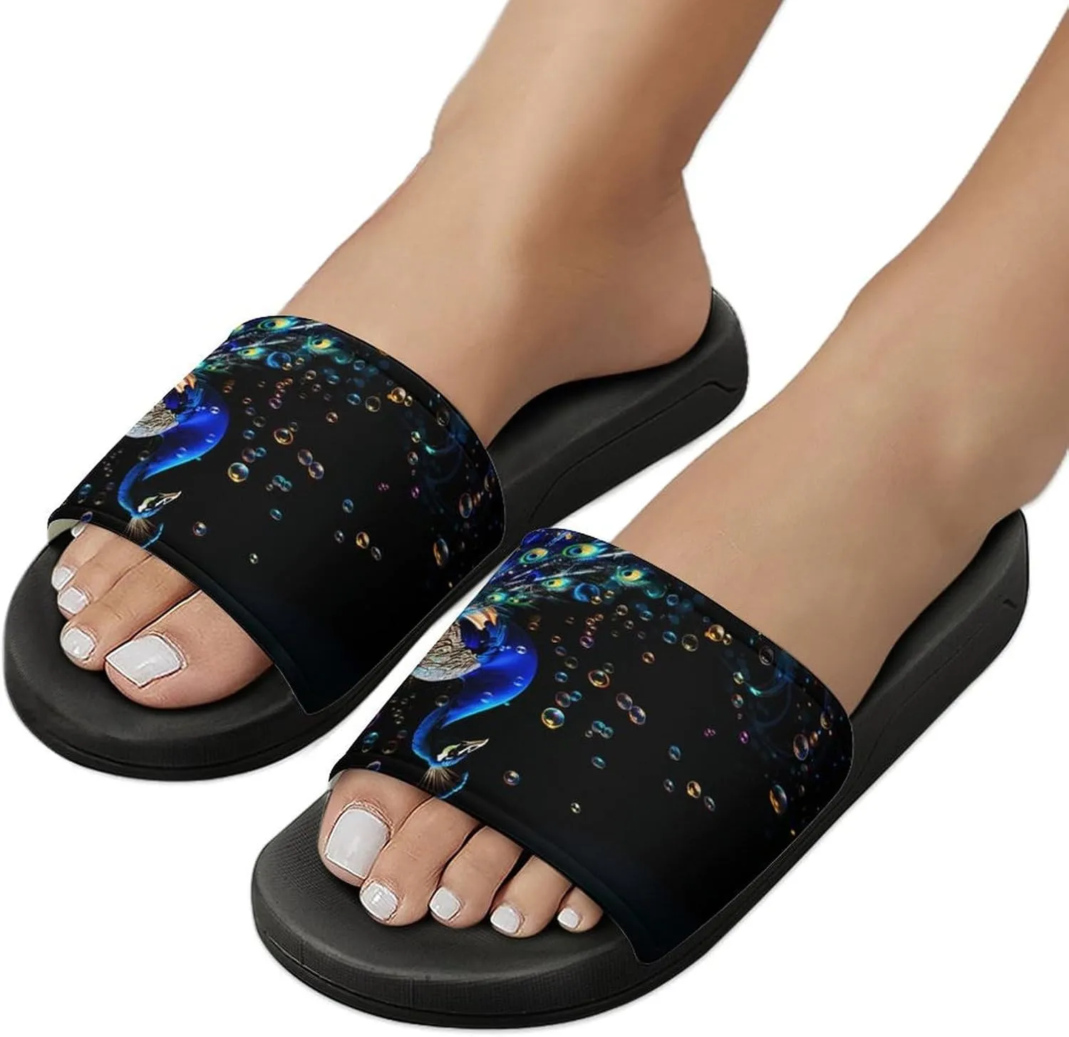 Peacock Slippers for Women Men Anti-Slip Shower Slides Open Toe Slippers for Home Outdoor Beach