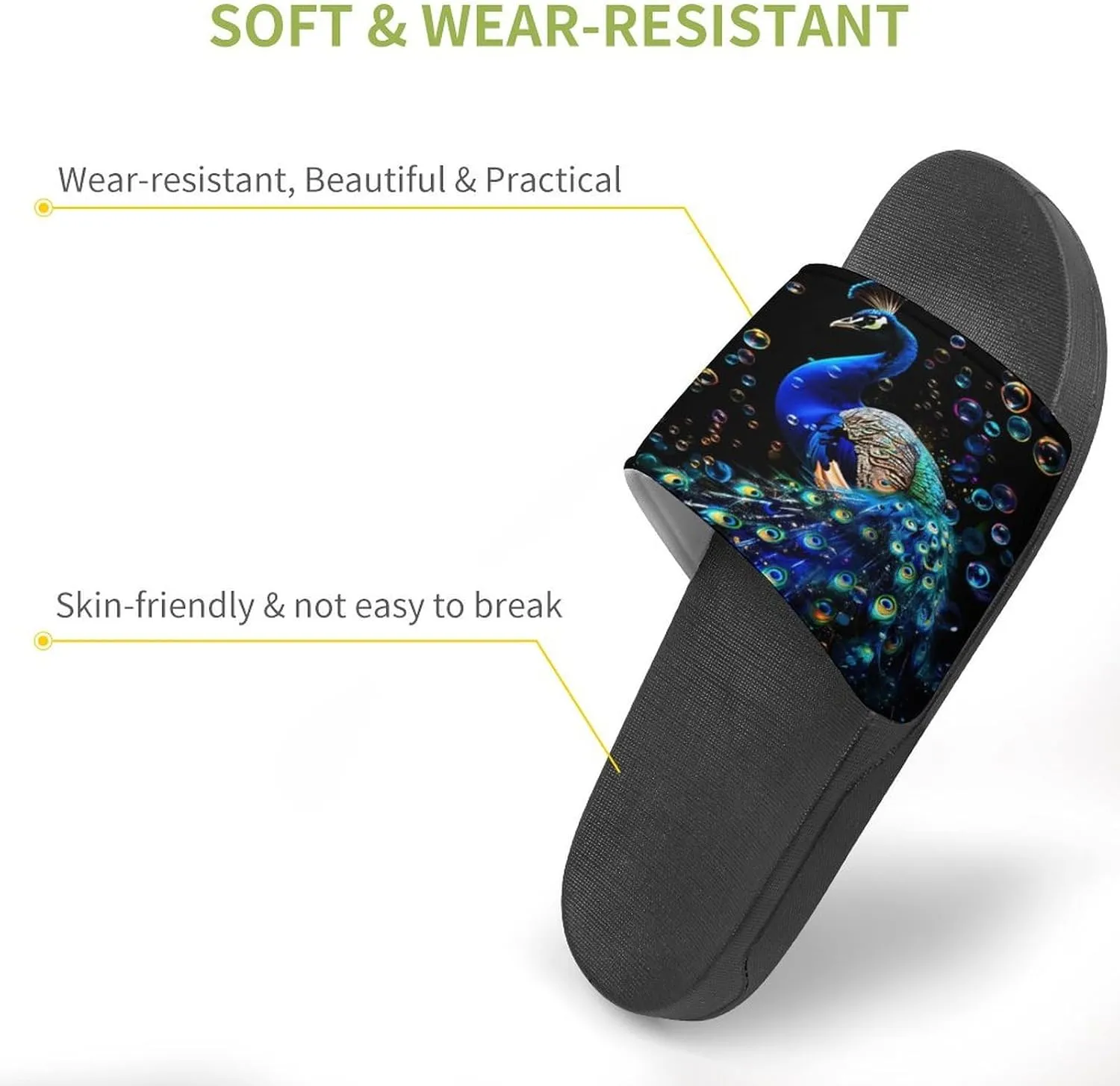 Peacock Slippers for Women Men Anti-Slip Shower Slides Open Toe Slippers for Home Outdoor Beach
