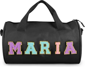 Personalized Dance Ballet Bag for Girls Boys, Kids Cute Travel Duffel Bag, Sport Duffle Bag, Gym Bag, Weekender Overnight Bag Gift with Letter Name Patches (black)